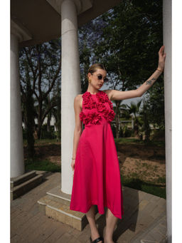 The Turner House - Pink 3D Floral Midi Dress