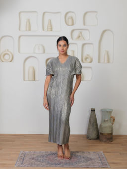 Onto by Aanchal - Grey Serenade Metallic Midi Dress