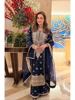 Gopi Vaid - Women Blue Badusha Kurta With Palazzo And Dupatta
