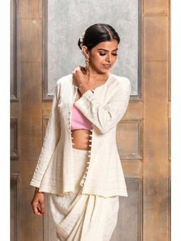 MONK & MEI - Women Cream Aaliyah Embroidered Jacket And Dhoti
