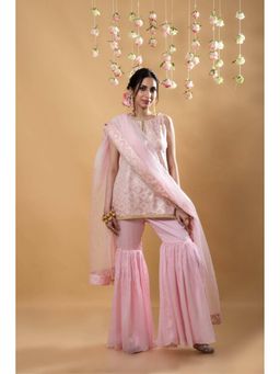 MONK & MEI - Women Pink Heera Kurta With Sharara And Dupatta