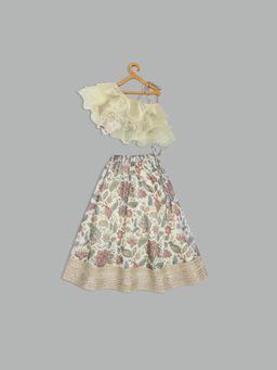 MEHAK MURPANA - Ivory Printed Ruffle Crop Top And Skirt