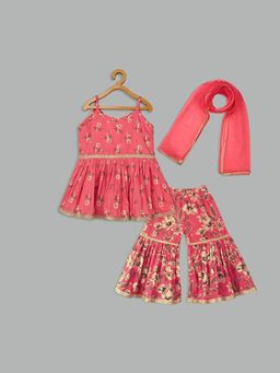 MEHAK MURPANA - Pink Peplum Kurta With Sharara And Dupatta