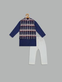 MEHAK MURPANA - Navy Velvet Printed Bundi With Kurta Pant