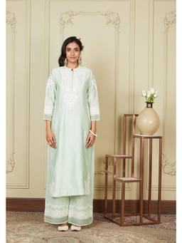 Sheetal Batra - Bahareh - Frosty Green Long Kurta With Palazzo
