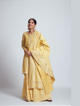 Sheetal Batra - Sehar- Happy Chanderi Silk Embroidered Yellow Kurta With Sharara And Dupatta