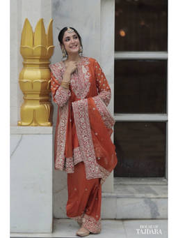 Sheetal Batra - Naseha Dabka Zardozi Embroidered Orange Kurta With Salwar And Dupatta