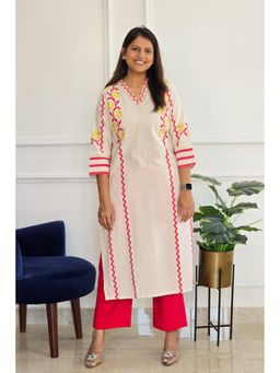 Pink Tree - Red Handloom Pant and Kurta Set