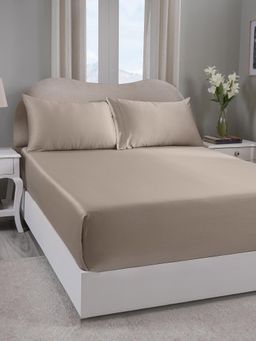 Maspar - Beige Vintage Noemi Solid King Bedsheet with 2 Pillow Covers