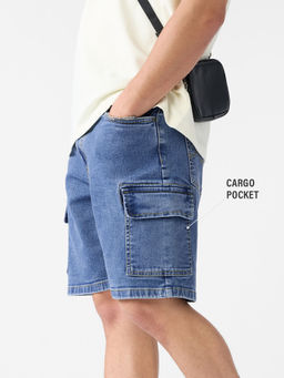 The Souled Store - Originals Baggy Fit Steel Blue Men Denim Shorts