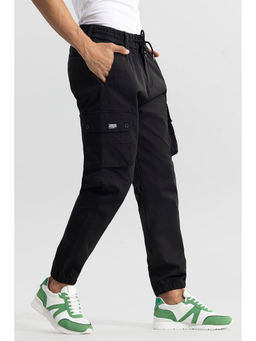 Snitch - Black Solid Relaxed Casual Cargo Pants for Men
