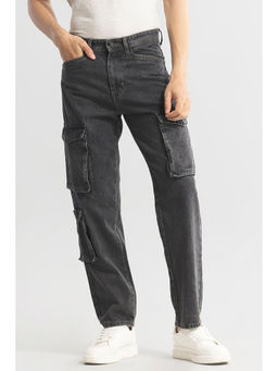 Snitch - Charcoal Grey Washed Casual Cargo Jeans for Men