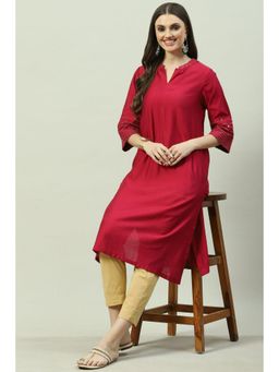 Biba - Women Red Textured & Sequined Kurta