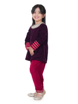 Kiddorama - Choker Wine Girls Kurta with Salwar (Set of 2)
