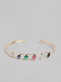Blueberry - Multi Stone Embellished Gold Plated Cuff Bracelet