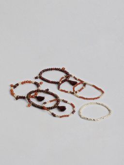 Blueberry - Set Of 7 Gold And Brown Beaded Bracelet (Pack of 7)