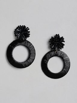 Blueberry - Black Beaded And Rafia Drop Earring
