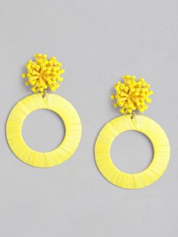 Blueberry - Yellow Beaded And Rafia Drop Earring