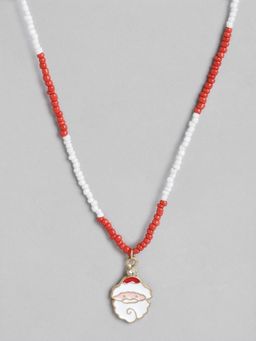 Blueberry - White And Red Beaded Santa Pendant Detailing Necklace