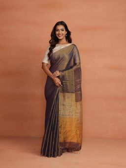 Fabindia - Purple Cotton Blend Hand Woven Saree without Blouse