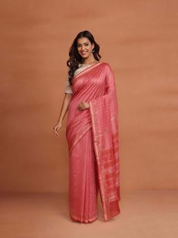 Fabindia - Pink Cotton Silk Printed Saree without Blouse