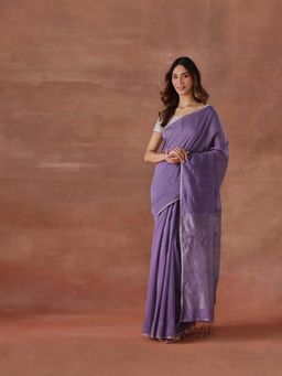 Fabindia - Purple Cotton Silk Hand Woven Saree without Blouse