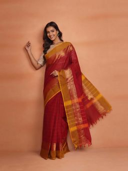 Fabindia - Red Cotton Saree without Blouse