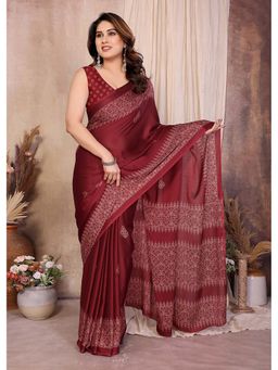 FABMORA - Maroon Women Printed Chiffon Georgette Daily Wear Saree with Unstitched Blouse