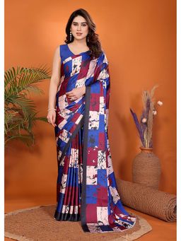 FABMORA - Multi-Color Women Printed Satin Daily Wear Saree with Unstitched Blouse