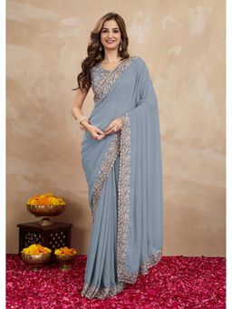 Trendmalls - Women's Grey Rangoli Silk Heavy Sequined Saree with Unstitched Blouse