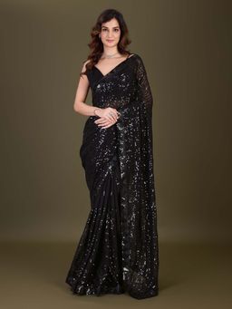 Trendmalls - Women's Black Rangoli Silk Heavy Sequined Saree with Unstitched Blouse