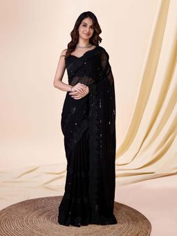 Trendmalls - Women's Black Rangoli Silk Heavy Embroidered Saree with Unstitched Blouse