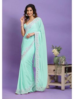Trendmalls - Women's Green Rangoli Silk Heavy Embroidered Saree with Unstitched Blouse