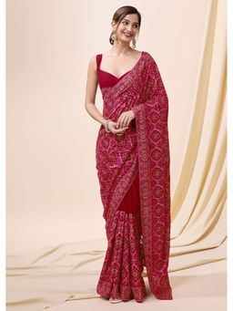 Trendmalls - Women's Pink Rangoli Silk Heavy Embroidered Saree with Unstitched Blouse