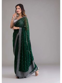Trendmalls - Women's Dark Green Rangoli Silk Heavy Embroidered Saree with Unstitched Blouse