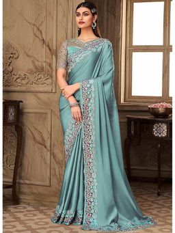 Trendmalls - Women's Green Rangoli Silk Heavy Embroidered Saree with Unstitched Blouse