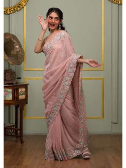 Trendmalls - Women's Pink Rangoli Silk Heavy Embroidered Saree with Unstitched Blouse