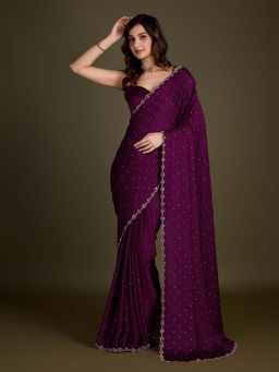 Trendmalls - Women's Purple Rangoli Silk Heavy Sequined Saree with Unstitched Blouse