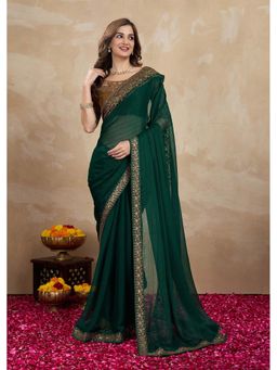 Trendmalls - Women's Green Rangoli Silk Heavy Embroidered Saree with Unstitched Blouse