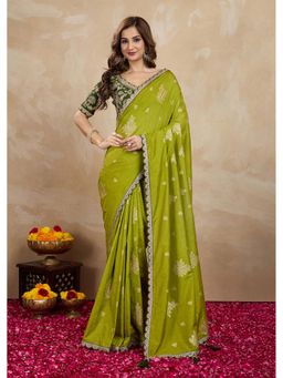 Trendmalls - Women's Green Rangoli Silk Heavy Woven Saree with Unstitched Blouse