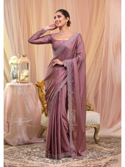 Trendmalls - Women's Mauve Rangoli Silk Heavy Embroidered Saree with Unstitched Blouse