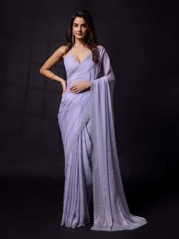 Trendmalls - Women's Lavender Rangoli Silk Heavy Sequined Saree with Unstitched Blouse