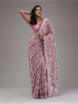 Trendmalls - Women's Pink Rangoli Silk Heavy Embroidered Saree with Unstitched Blouse