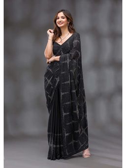 Trendmalls - Women's Black Rangoli Silk Heavy Sequined Saree with Unstitched Blouse