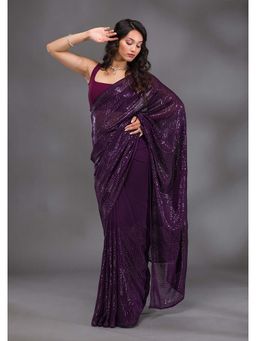 Trendmalls - Women's Purple Rangoli Silk Heavy Embroidered Saree with Unstitched Blouse