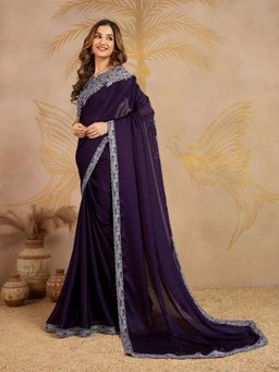 Trendmalls - Women's Purple Rangoli Silk Heavy Embroidered Saree with Unstitched Blouse