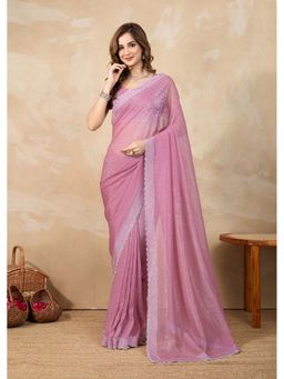 Trendmalls - Women's Pink Rangoli Silk Heavy Embroidered Saree with Unstitched Blouse