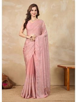 Trendmalls - Women's Pink Rangoli Silk Heavy Embroidered Saree with Unstitched Blouse