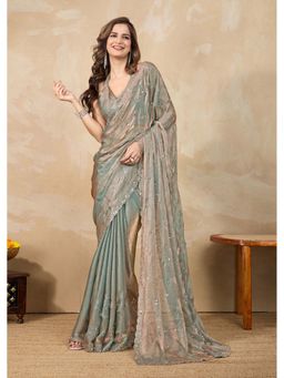 Trendmalls - Women's Steel Green Rangoli Silk Heavy Sequined Saree with Unstitched Blouse