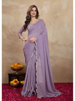 Trendmalls - Women's Purple Rangoli Silk Heavy Embroidered Saree with Unstitched Blouse